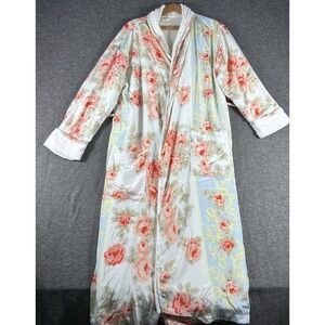 Victorias Secret Vintage Gold Label Long Floral Robe XS/S Satin Terri Cloth Line